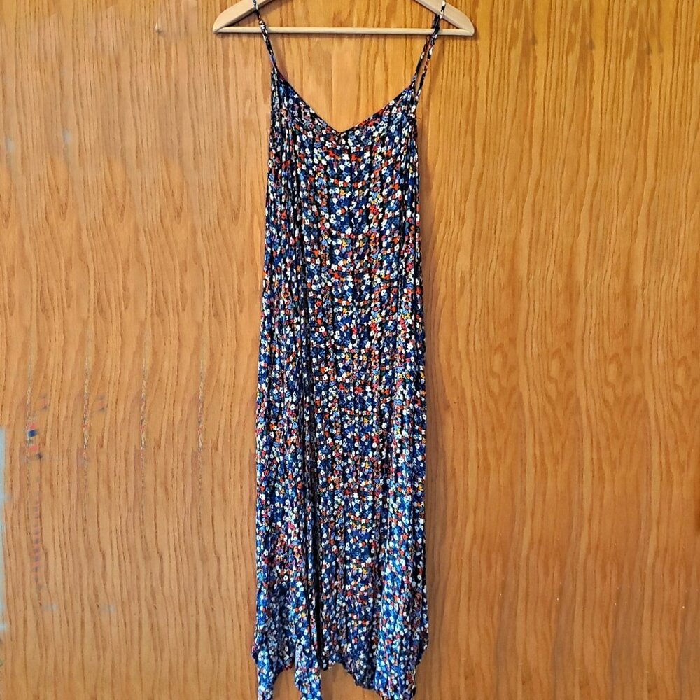 Women's GAP Sleeveless Floral Tank Dress Navy Blue Sz L EUC